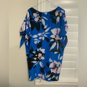 Vince Camuto Blue Floral Dress With Shoulder Cut Outs and Bows at the Ends
